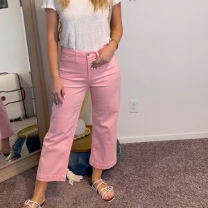 Jen 7 Pink cropped straight leg high waist jeans